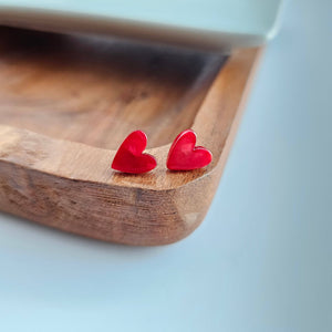 Hand Drawn Heart Studs - Red // Jewelry, Earrings, Gifts