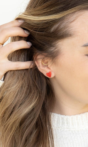 Hand Drawn Heart Studs - Red // Jewelry, Earrings, Gifts