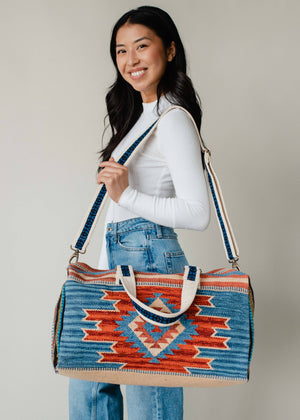 Blue, Rust & Tan Aztec Duffel