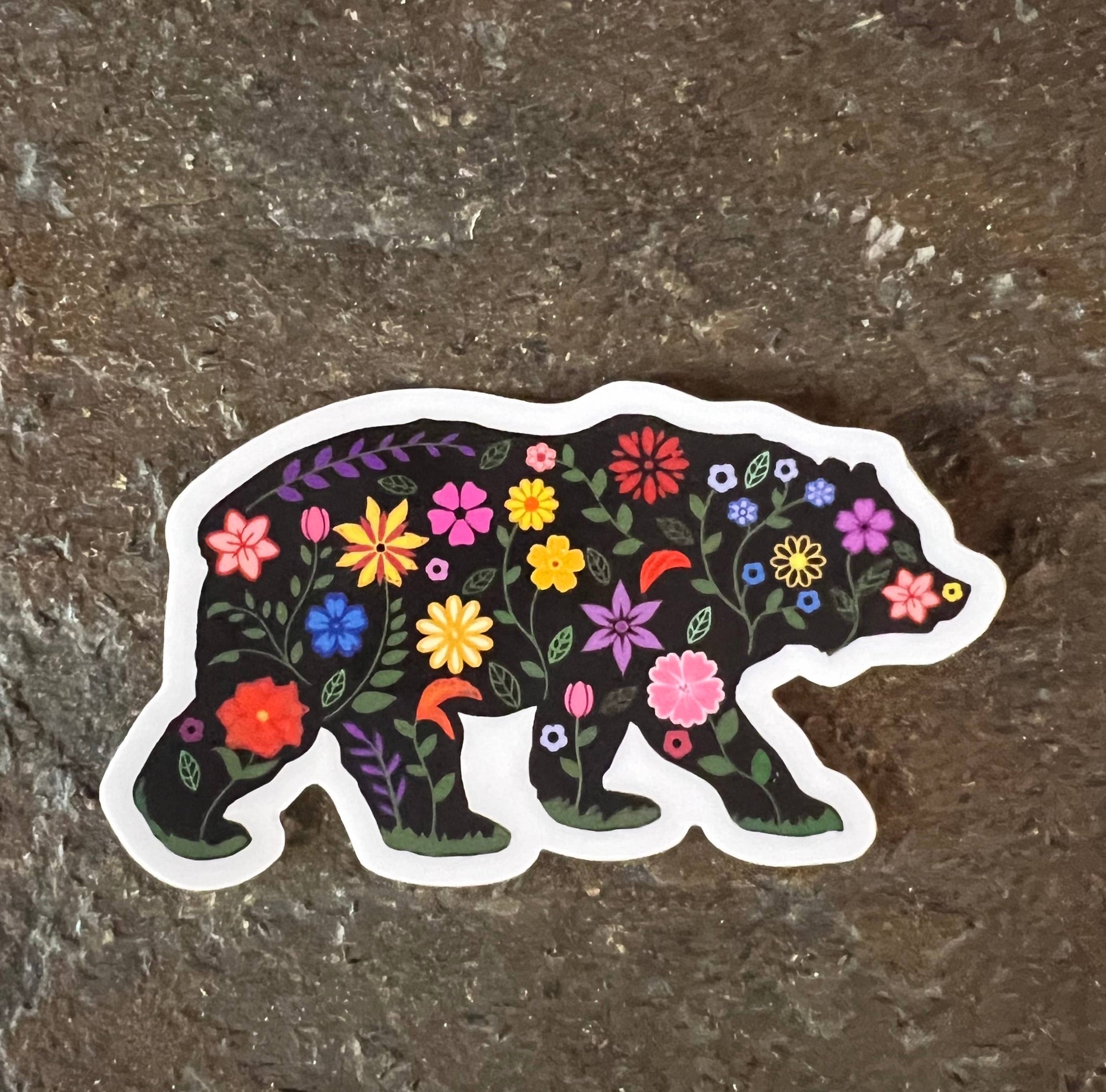 Black Flower Bear Sticker