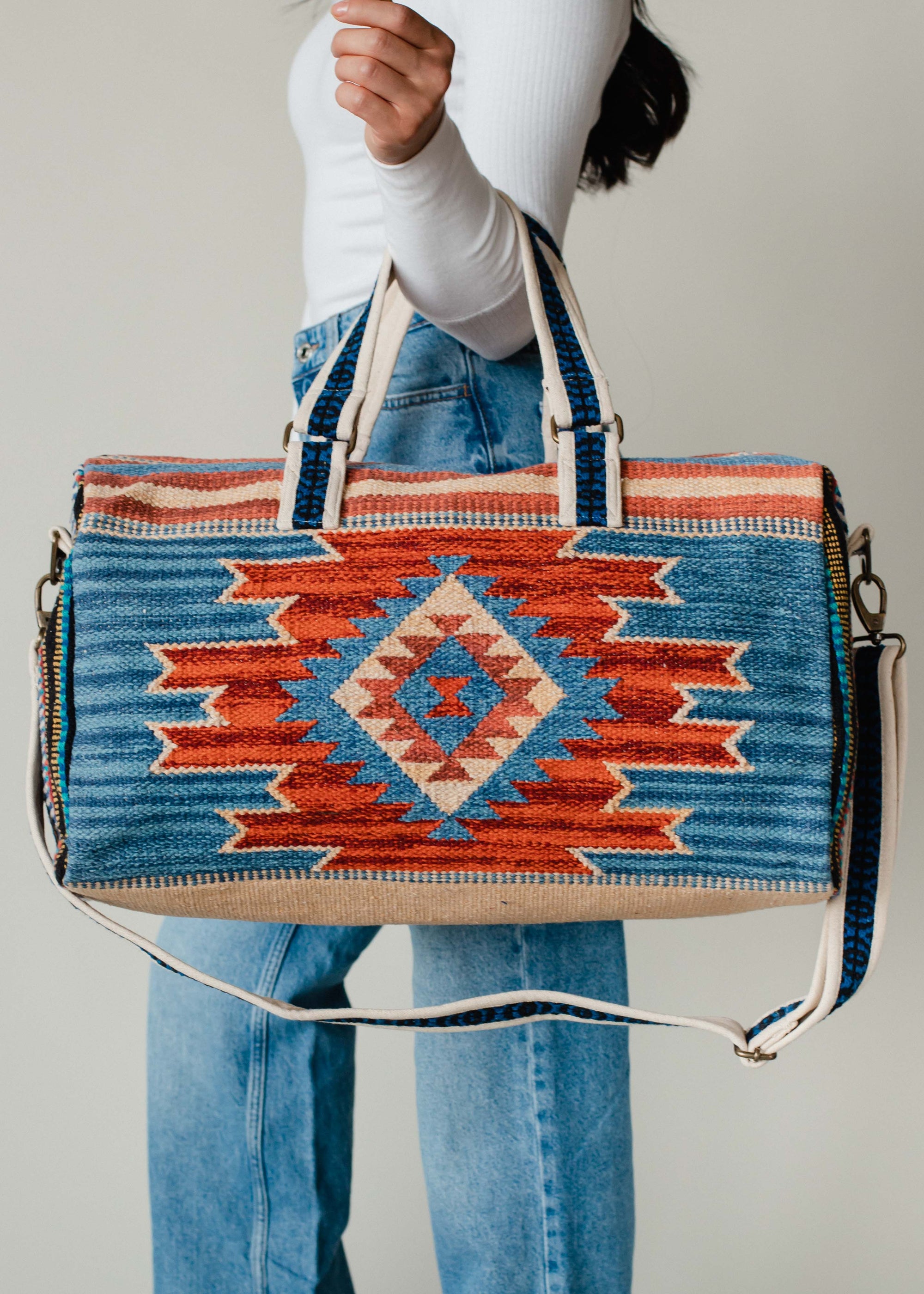 Blue, Rust & Tan Aztec Duffel