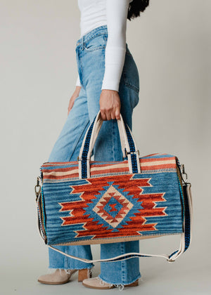 Blue, Rust & Tan Aztec Duffel