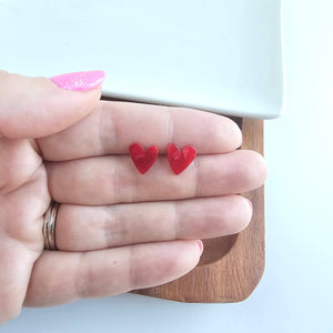 Hand Drawn Heart Studs - Red // Jewelry, Earrings, Gifts