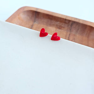 Hand Drawn Heart Studs - Red // Jewelry, Earrings, Gifts