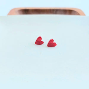 Hand Drawn Heart Studs - Red // Jewelry, Earrings, Gifts