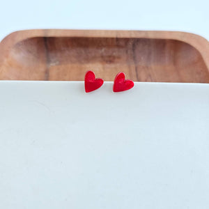 Hand Drawn Heart Studs - Red // Jewelry, Earrings, Gifts