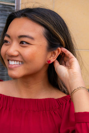 Hand Drawn Heart Studs - Red // Jewelry, Earrings, Gifts