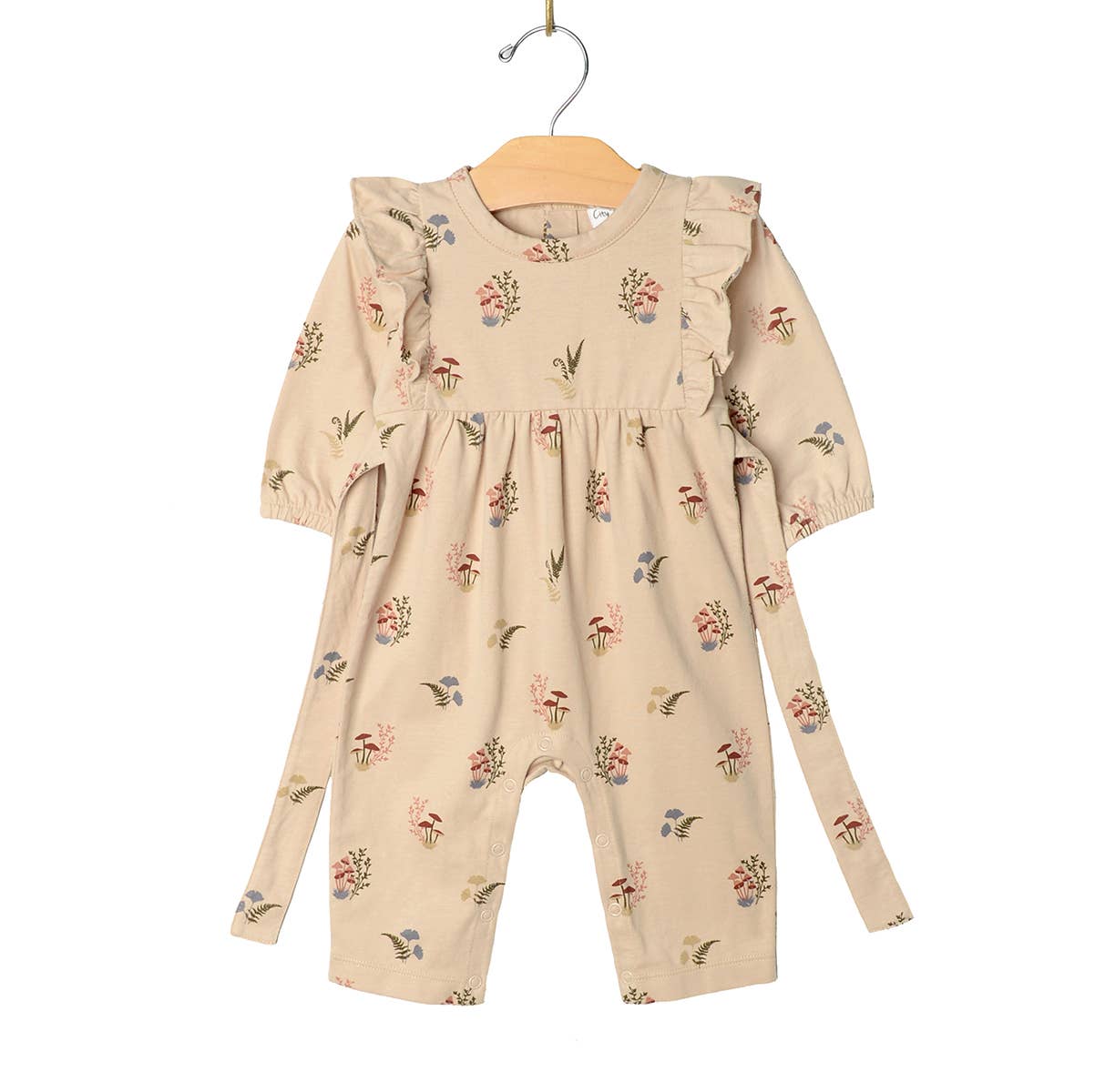 Flutter Sleeve Long Romper- Mushrooms