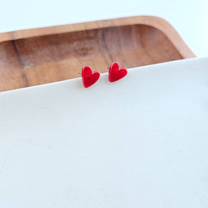 Hand Drawn Heart Studs - Red // Jewelry, Earrings, Gifts