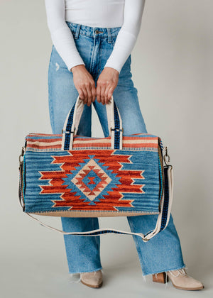 Blue, Rust & Tan Aztec Duffel